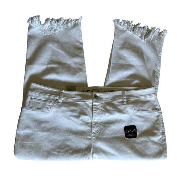 INC Women's Jeans 22W Slim Tech Fit White Fringe Hem Jeans Stretch NEW - Picture 3 of 15